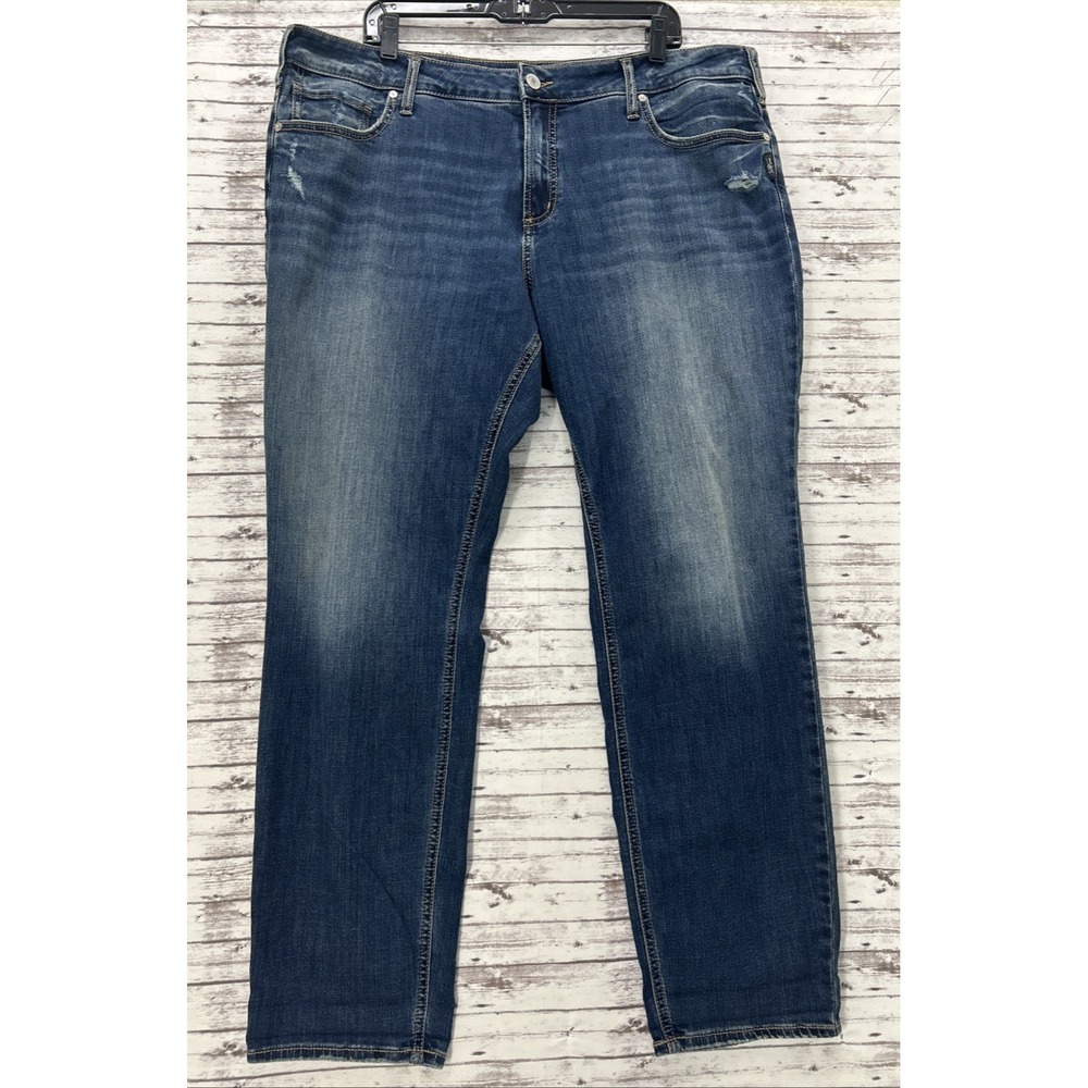 Silver Jeans Co. Boyfriend Cut Women 18Wx30L Blue Dark Wash Stretch Denim